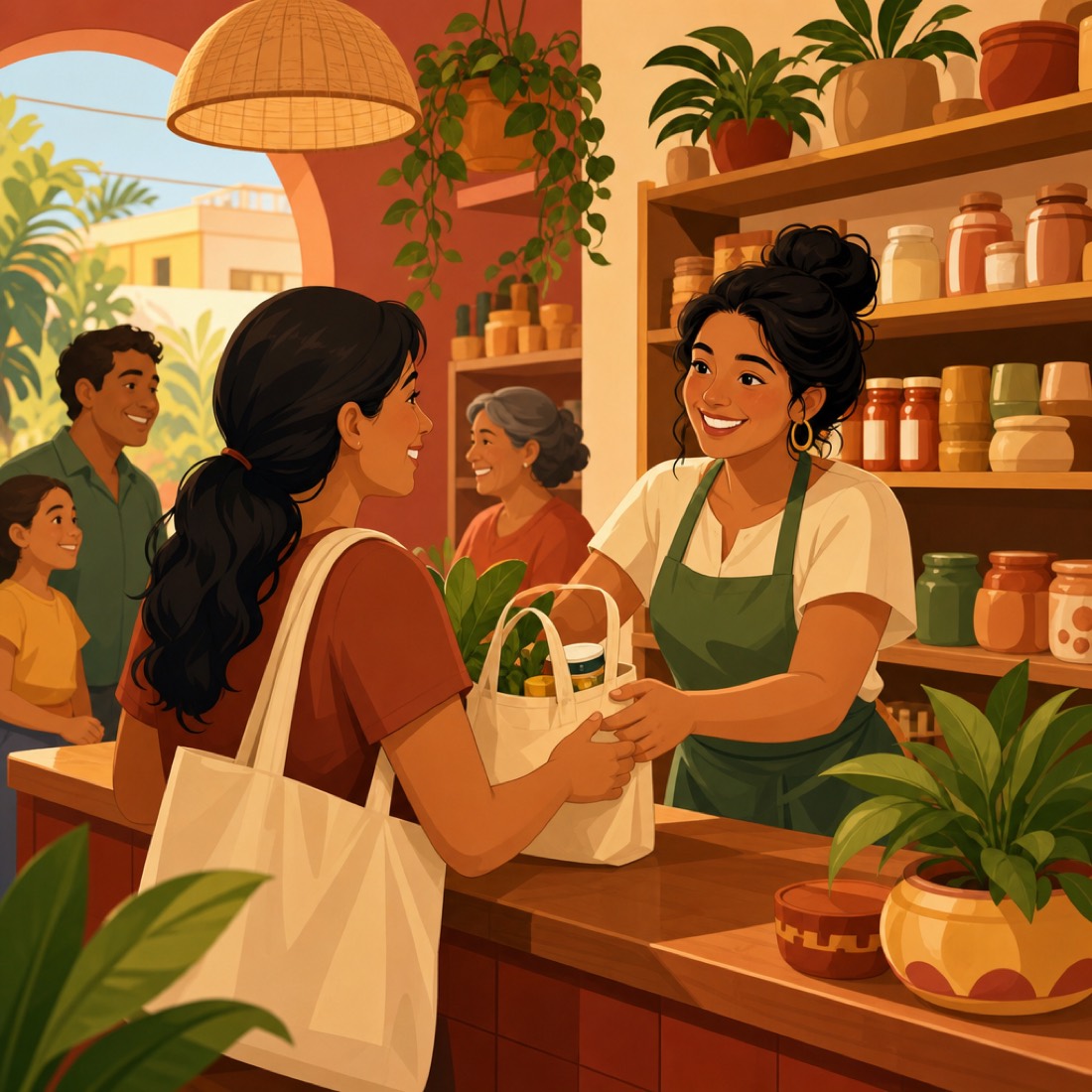 Atención cercana y amable a un cliente en La Tiendita Resiliente